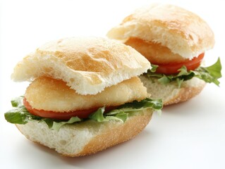 Delicious Vegan Sliders Featuring Fried Cheese Tomato and Fresh Lettuce on a Bright White Background