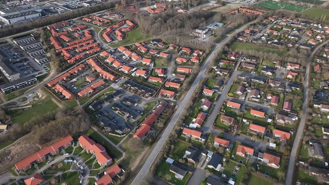 Top down view of small town in Denmark Skanderborg