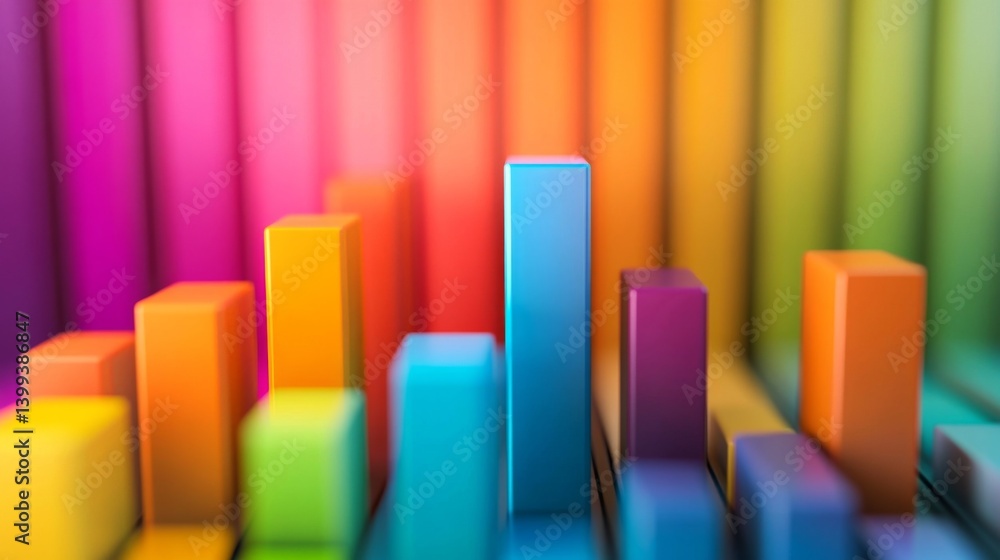 Poster abstract bar chart with colorful bars rising, set against a gradient background, business concept