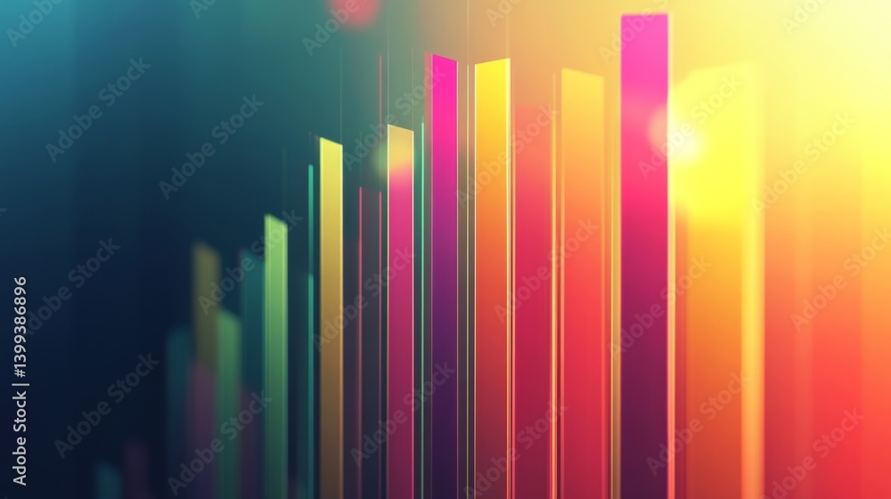 Poster abstract bar chart with colorful bars rising, set against a gradient background, business concept