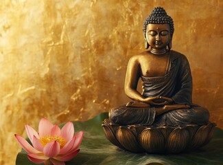 Seated Figure and Lotus Flower Still Life Composition