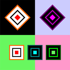icosim24.epsAbstract geometric artwork with concentric squares and diamonds in vibrant colors. Symmetrical modern design ideal for digital art, graphic backgrounds, or pop art compositions.