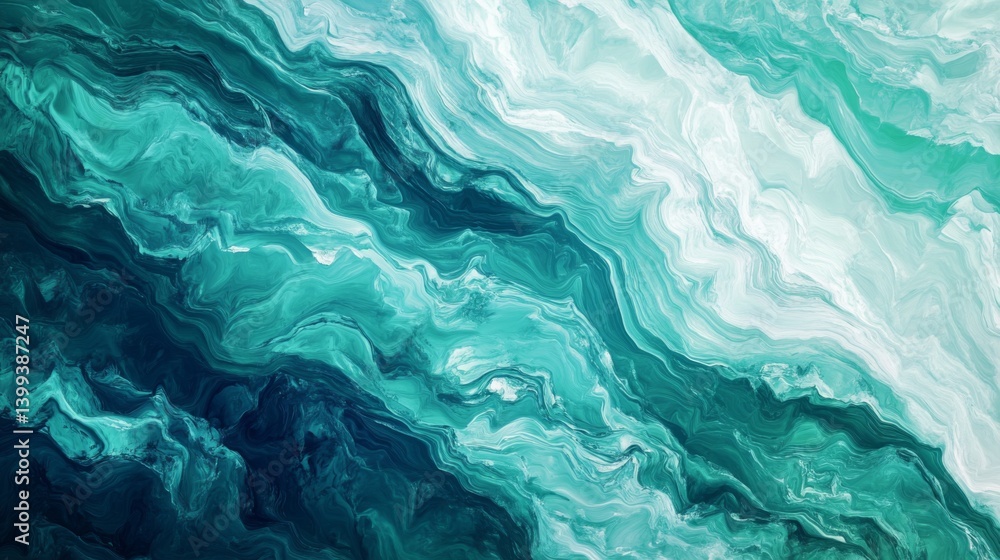 Poster abstract digital waves in shades of blue and green, representing data flow and technology