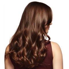 Fototapeta premium Woman Showing Shiny Brown Wavy Hairstyle in Studio Beauty Portrait