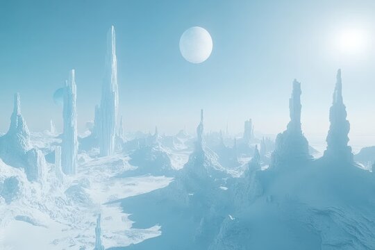 The Icy Expanse of Planet Gliese 581g An Alien Landscape Under a Distant Sun.
