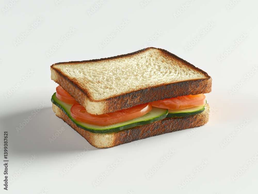 Poster appealing open faced sandwich with toast tomato and cucumber slices against plain backdrop simple fo