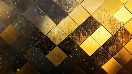 Abstract golden and black geometric tiles arranged in a stylish pattern with a glossy finish