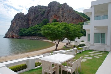 Coastal Resort Patio with Ocean and Cliff View