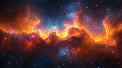 Fototapeta premium Cosmic Nebula: A fiery celestial dance of orange and blue