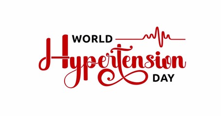 World Hypertension Day text Animation with Red Script Typography and Heartbeat Line. Handwritten calligraphy animated with alpha channel. Great for Promoting Global Awareness Blood Pressure Control