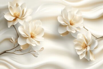 Elegant cream magnolia blossoms on flowing silk backdrop