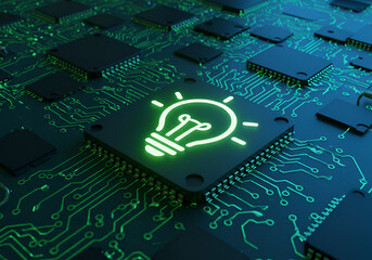 Innovation Driving Change Illustrated on a Processor,science, abstract, color image, glowing, ai generated