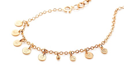 Fototapeta premium Gold chain bracelet with a variety of charms hanging from it
