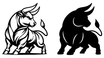 Fighting Bull Illustration and Silhouette.