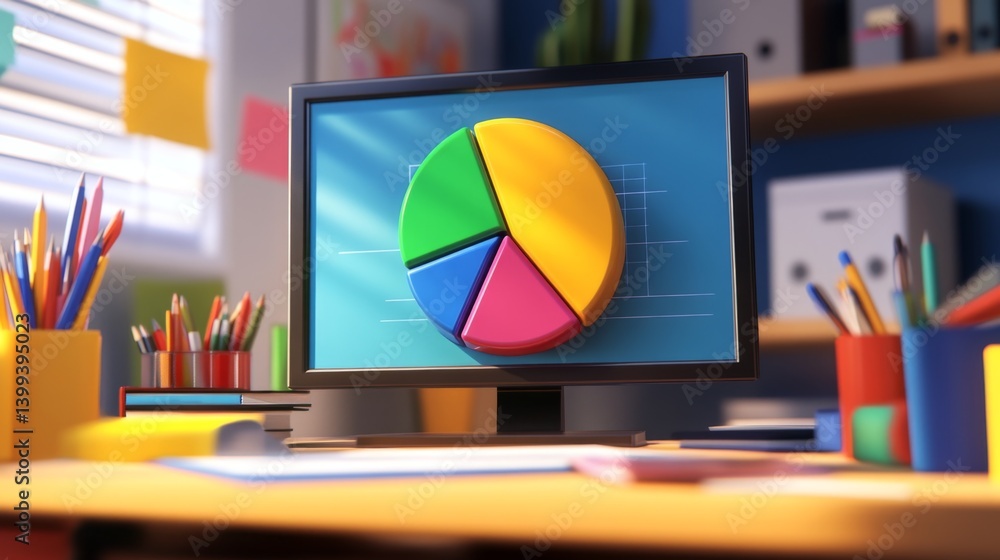 Poster a close-up of a d pie chart on a computer screen, showcasing different colored segments with clear l