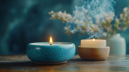 Obraz premium Candles, Smoke, Flowers, Still Life