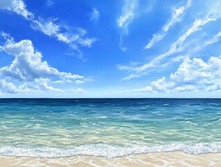 Fototapeta premium Serene Ocean View with Bright Sky and Gentle Waves at Shoreline