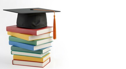 Graduation Cap on Stack of Books  Academic Success Concept 