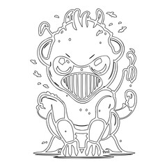 Outlined whimsical grumpy alien creature design