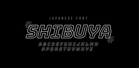 Modern Outline Font. Neonline Lettering. Japanese style font. Uppercase alphabet come with editable vector. Perfect for poster, social media, etc. 
