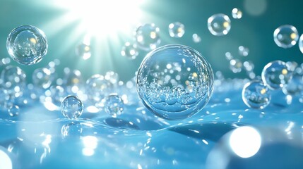 Clear Water Bubbles Floating on Surface Under Bright Sunlight