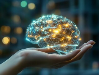 Futuristic Representation of Brain with Technology and Connectivity Glow