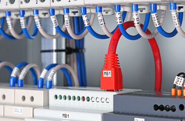 Ethernet socket with Rj45 connector cable attached. 