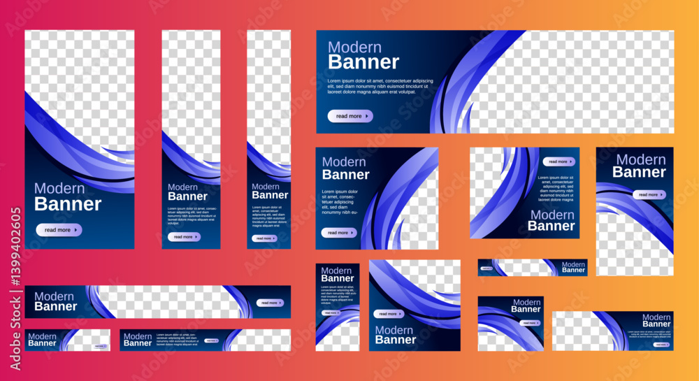 Aufkleber modern banner design web template set, horizontal header web banner. blue cover header background fo