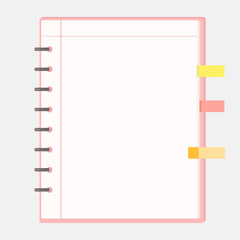 Note book with bookmarks in flat design.  Empty note concept.
