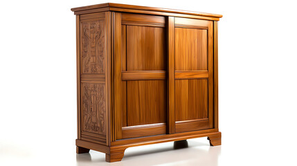 A wooden cabinet with a white background. Generated using AI.