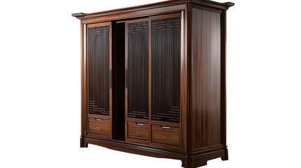 A brown wooden cabinet with three doors. Generated using AI.