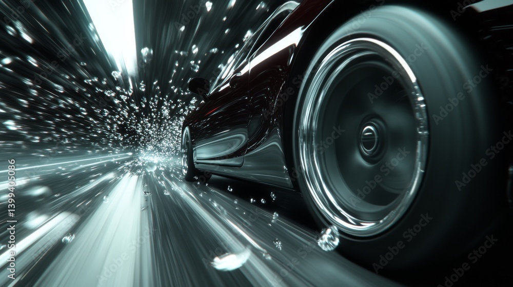 Aufkleber a dynamic shot of a car in motion with bass vibrations visible, showcasing the powerful sound system