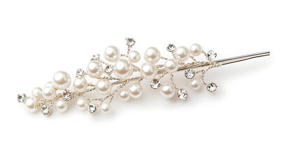White and gold hair accessory with a white and clear pearl
