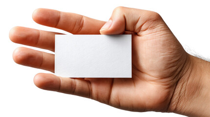 Business Card in Hand: A close-up captures a hand gently holding a pristine, blank business card, offering a clean slate for communication and connection.