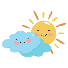 hand drawing cartoon sun and clouds character design