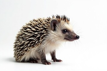 Obraz premium A solitary hedgehog, alert and poised, against a stark white backdrop , sharp, prickles