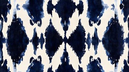 Watercolor Ikat-inspired navy blue textile pattern on white background.

