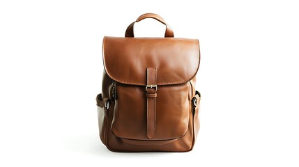 Naklejka premium Tan leather backpack with a brown strap