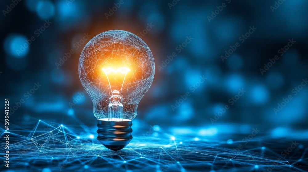 Poster a high-resolution image of a light bulb with a glowing filament, symbolizing a bright new idea or br