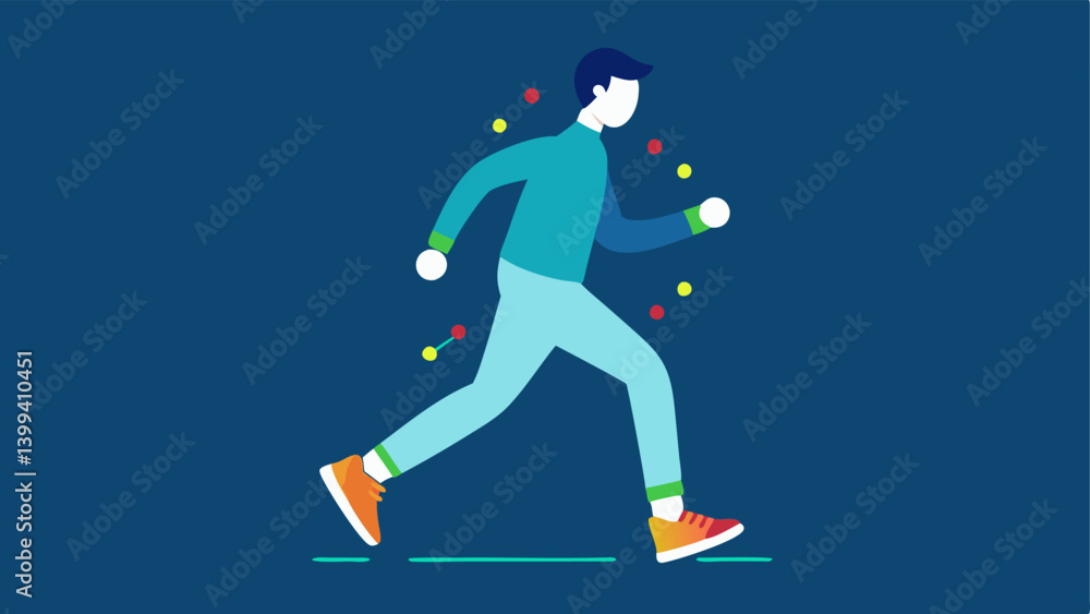 Poster training mode a person wearing smart shoes in a jogging position with indicators on the shoe lightin