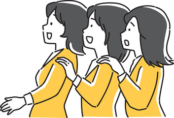 並んで見つめる三人の女性