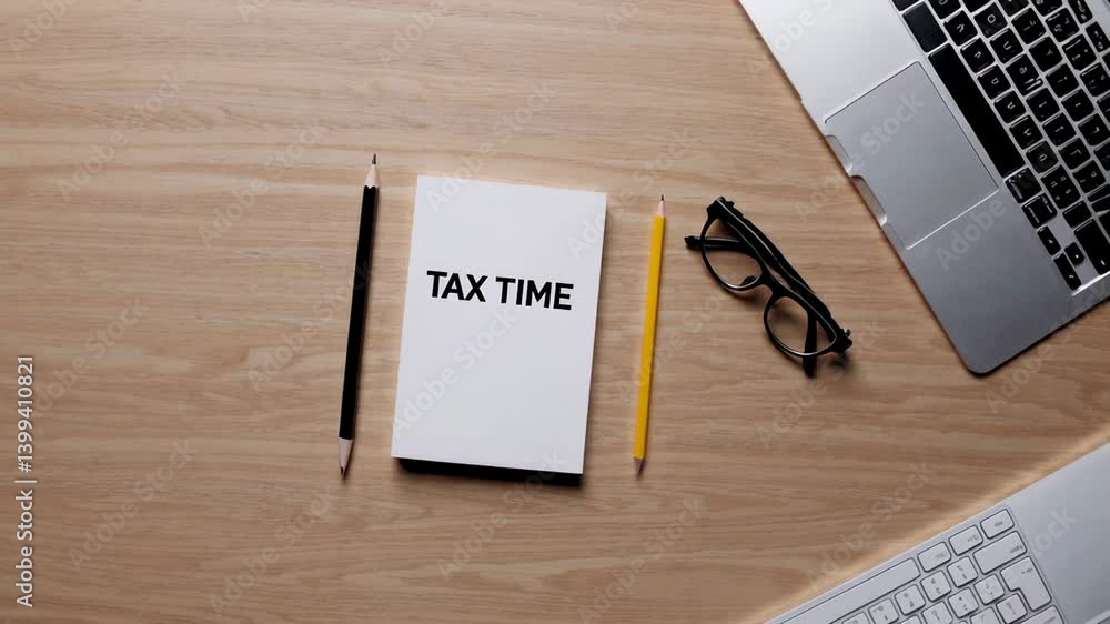 Poster six identical compositions feature a notebook with tax time written on it, accompanied by two pencil