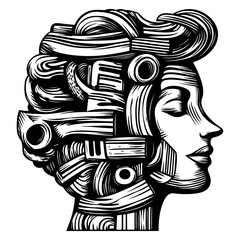 Elegant Profile of a Woman with Artistic Hair Design Elements