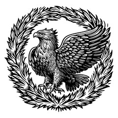 Fototapeta premium Majestic Eagle in Ornate Surrounding with Detailed Line Art Style