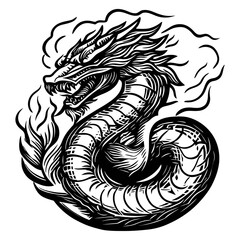 Obraz premium Intricate Dragon Design Featuring Flames and Spiraling Motion