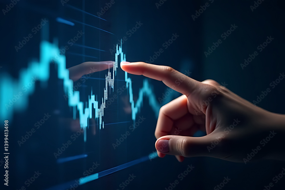 Poster analyzing market trends with data visualization digital workspace infographic interactive insight