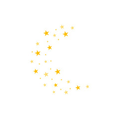 Golden star confetti pattern. Bright firework, decoration twinkle, shiny flash.