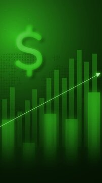 Financial trading graph with candlestick chart on dark green digital background ,uptrend dollar price increase investment background animation portrait