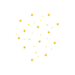 Golden star confetti pattern. Bright firework, decoration twinkle, shiny flash.