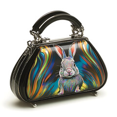 Holographic Rabbit Clutch: Prismatic Light Effect for Evening Parties & Rave Events.Generative AI